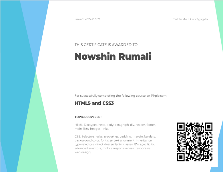 HTML5 and CSS3 Certificate from Pirple